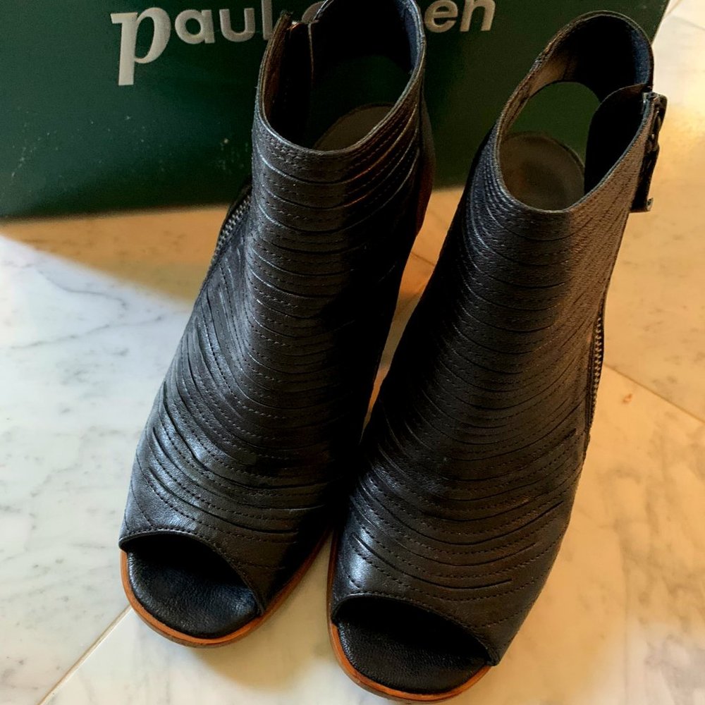 PAUL GREEN 'Cayanne' BLACK Leather Peep Toe Sandal/Bootie, 7.5